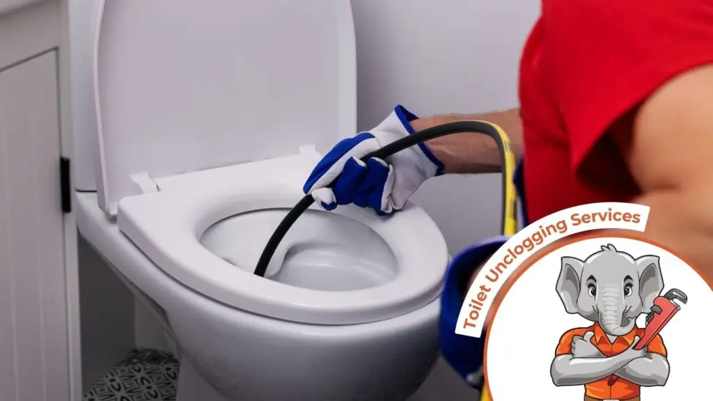 a clogged toilet being fixed