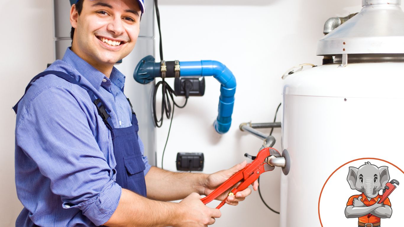 Technician repairing an hot-water heater